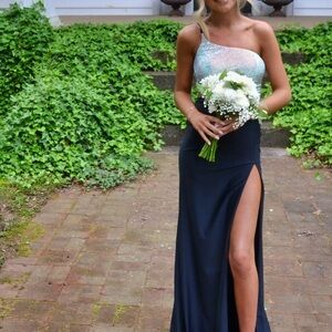 La Femme Iridescent One-Shoulder Dress